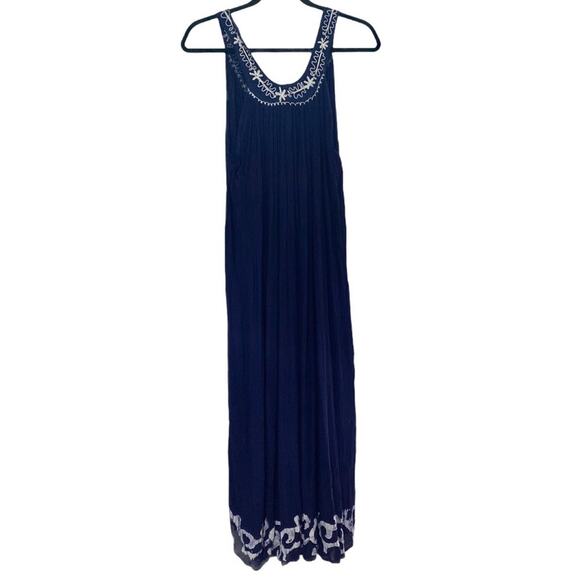 Navy Tie-dyed Embroidered Boho Maxi Dress Coverup - Picture 3 of 8